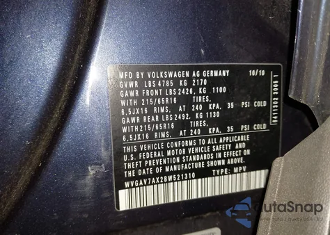 2011 Volkswagen Tiguan S from USA, damaged, VIN WVGAV7AX2BW521310